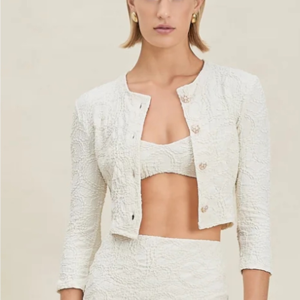 DEVON WINDSOR Zara White Textured Bikini + Cover Top Set NWT